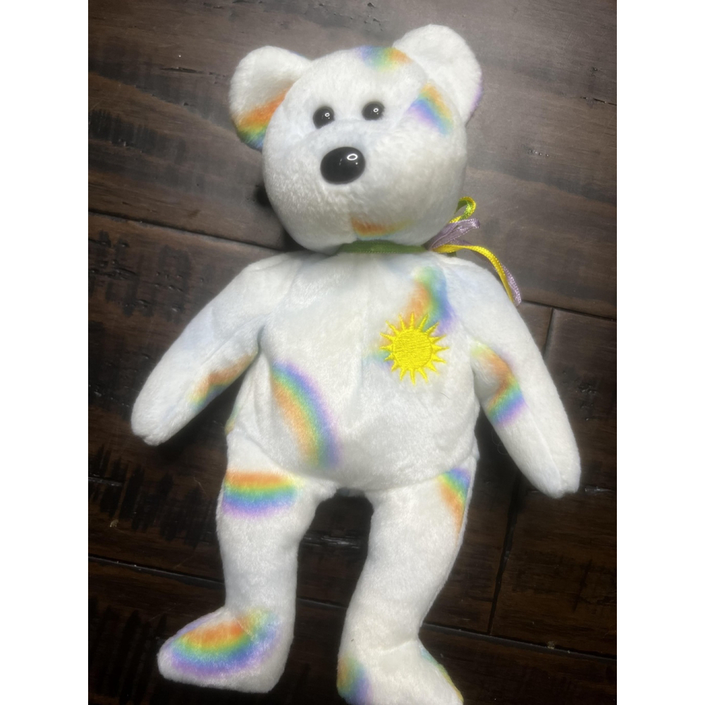 Ty Cheery Bear Plush 2001 Rainbow Sun White Stuffed Animal Toy Beanie Baby Gift